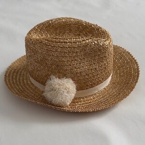 Eugenia Kim Straw Hat with Cream Band and Pom Pom